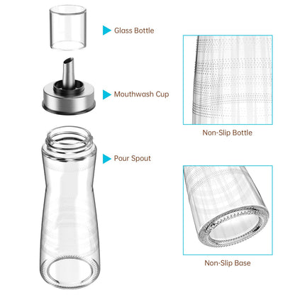 NiHome 2-Pack 10oz Leakproof Glass Mouthwash Dispensers – Easy Pour, Built-in Cup & Dust Cover