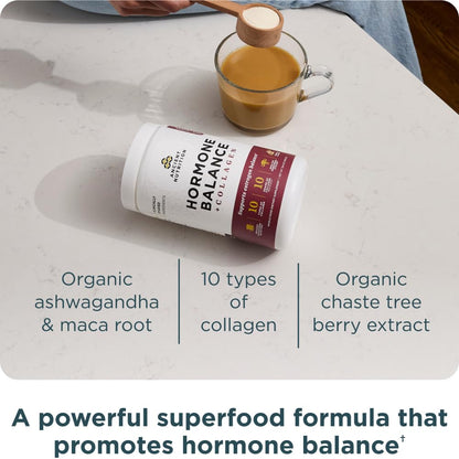 Ancient Nutrition Hormone Balance + Collagen Powder, Vanilla, 25 Servings | Hydrolyzed Collagen Peptides