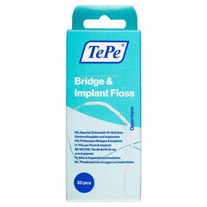 TePe Bridge & Implant Floss for Implants, Bridges & Braces – 30 Pieces