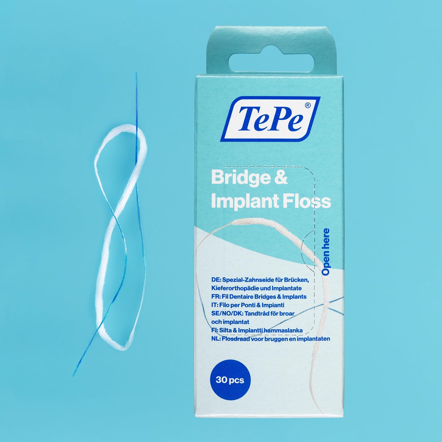 TePe Bridge & Implant Floss for Implants, Bridges & Braces – 30 Pieces