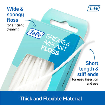 TePe Bridge & Implant Floss for Implants, Bridges & Braces – 30 Pieces (Pack of 2)