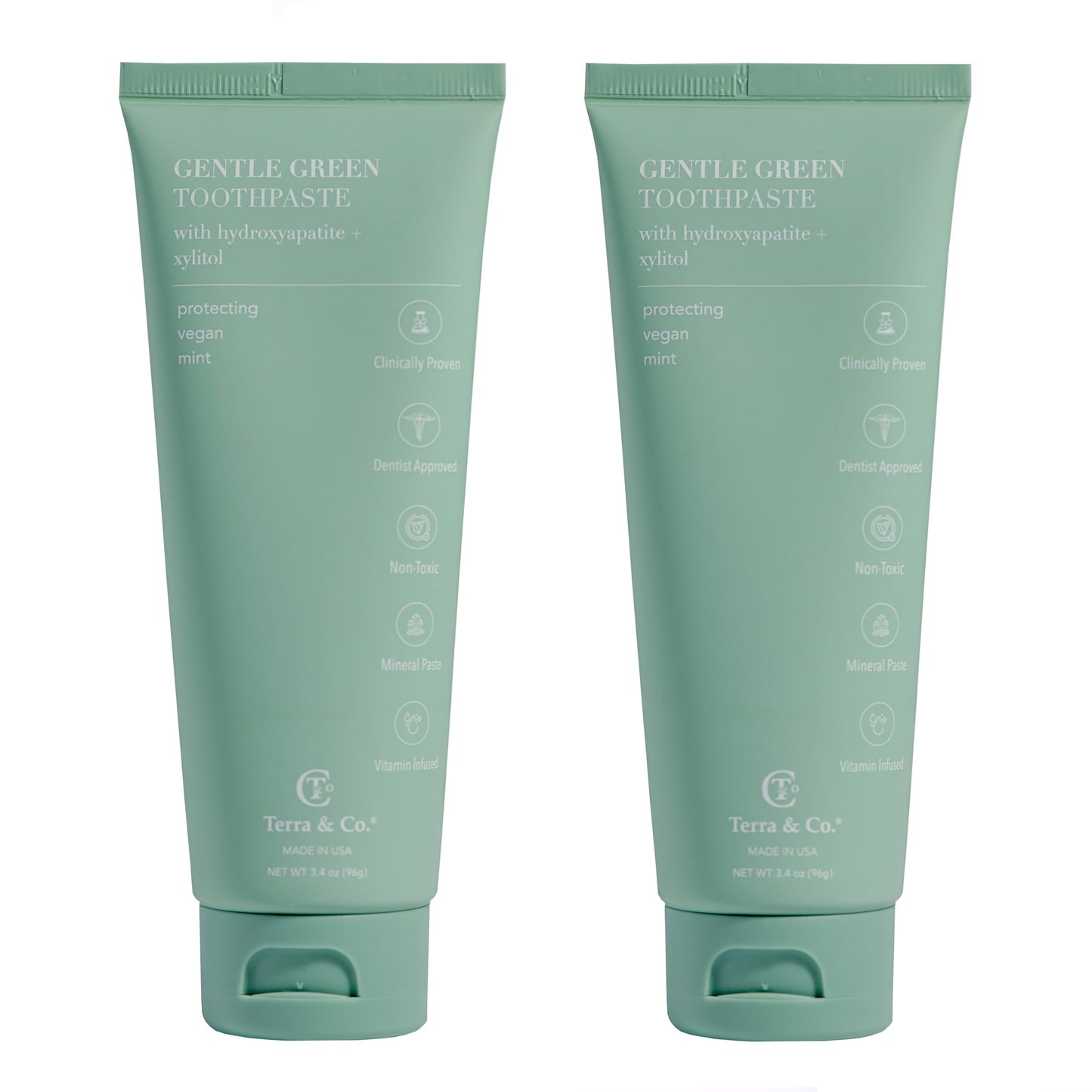 Terra & Co. Gentle Green Micro-Hydroxyapatite Toothpaste for Sensitive Teeth – USA-Made, Fluoride-Free, Vitamin B12, Mint, 3.4 oz