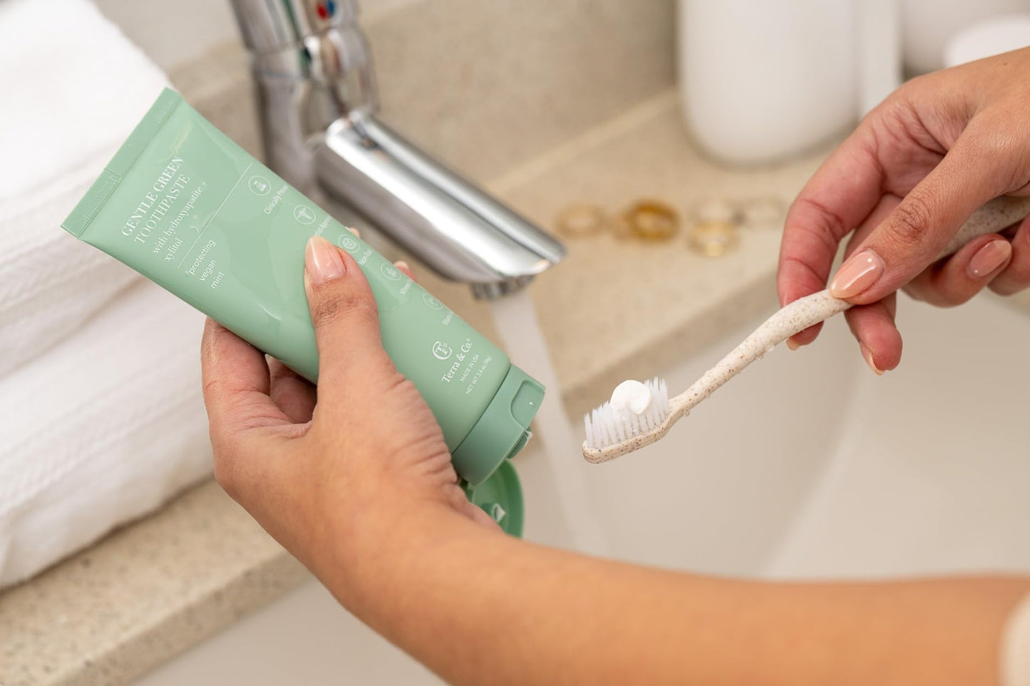 Terra & Co. Gentle Green Micro-Hydroxyapatite Toothpaste for Sensitive Teeth – USA-Made, Fluoride-Free, Vitamin B12, Mint, 3.4 oz