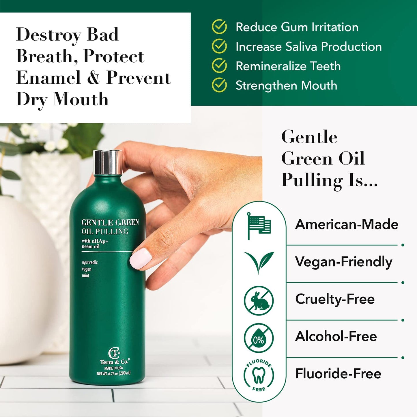 Terra & Co. Nano Hydroxyapatite Gentle Green Mouthwash – Vegan, Alcohol & Fluoride Free