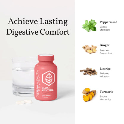 Terra Health Essentials Bloat Control | Fast-Acting No Bloat Relief with Digestive Enzymes & Probiotics