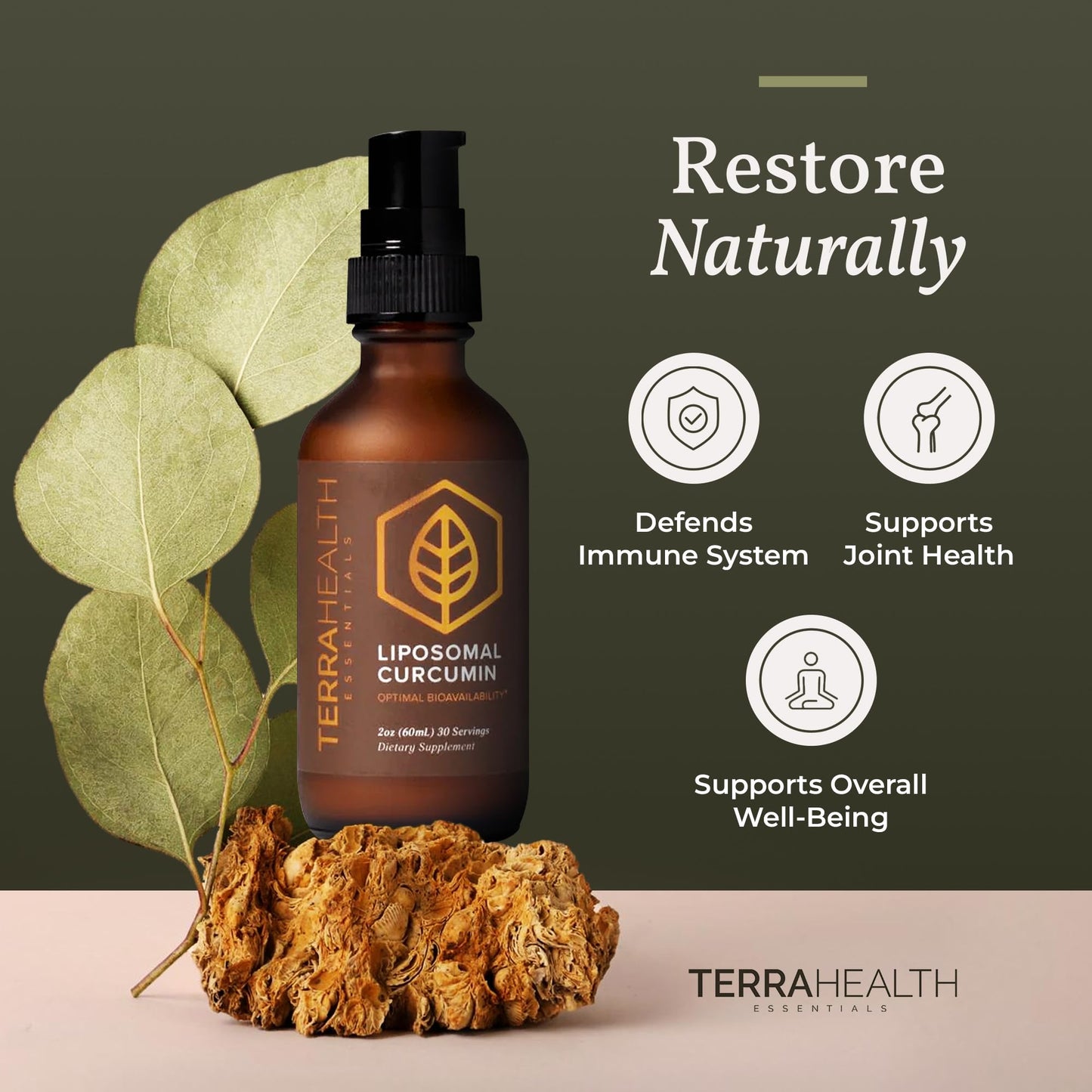 Terra Health Essentials Liposomal Curcumin Drops — Joint Support with Turmeric & Black Pepper, 5X Absorption, 30 Servings, Vegan