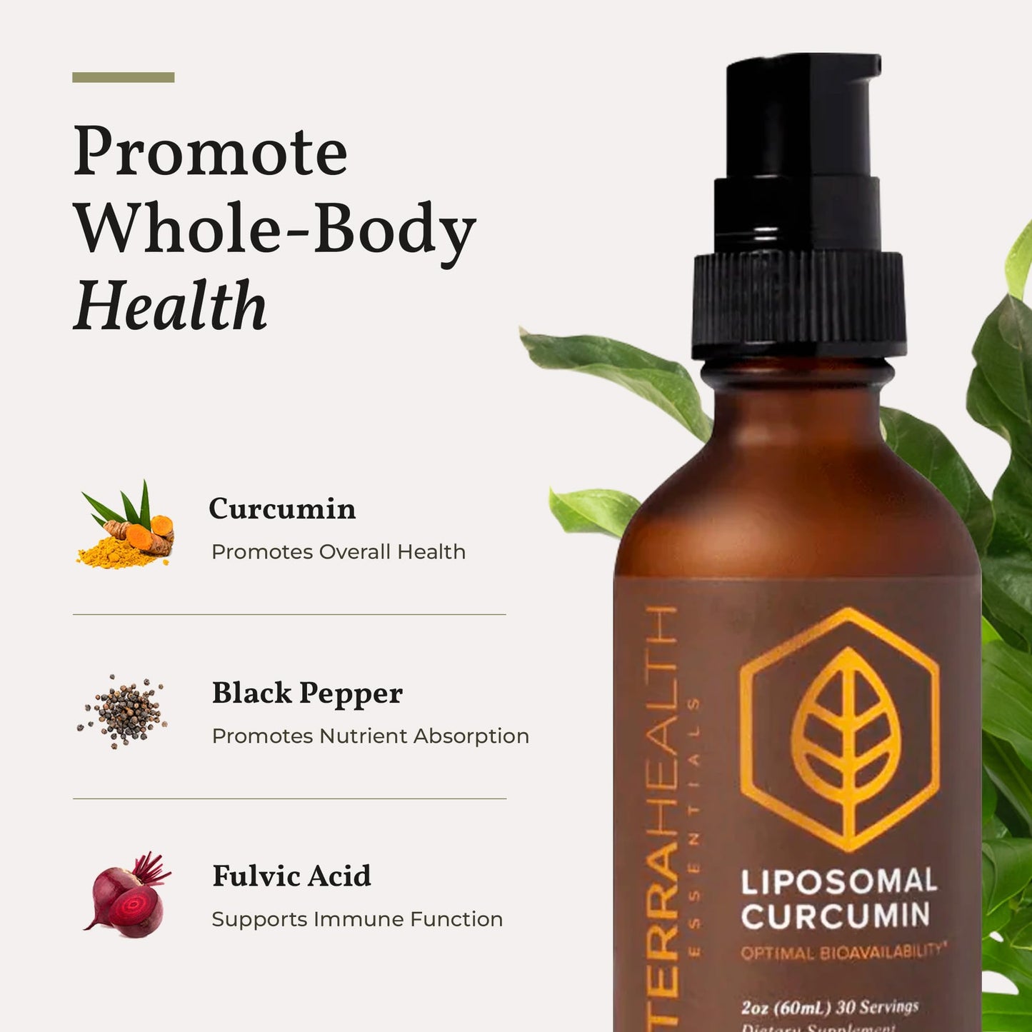 Terra Health Essentials Liposomal Curcumin Drops — Joint Support with Turmeric & Black Pepper, 5X Absorption, 30 Servings, Vegan