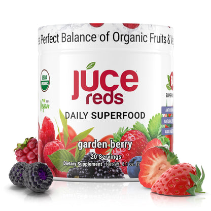 Terra Kai Organics JUCE Reds Organic Superfood Powder – Garden Berry Flavor | 20 Servings (230g)