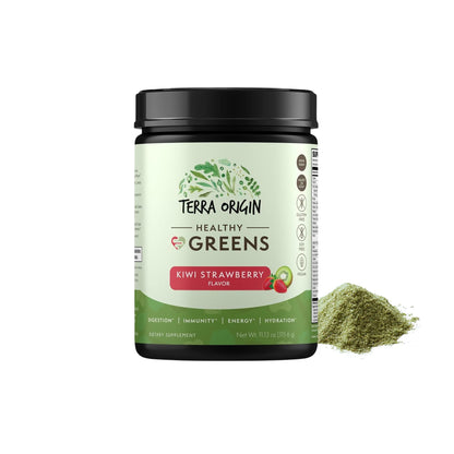 TERRA ORIGIN Healthy Greens Powder Blend | Immune & Digestive Health Support | Kiwi Strawberry | 30 Servings