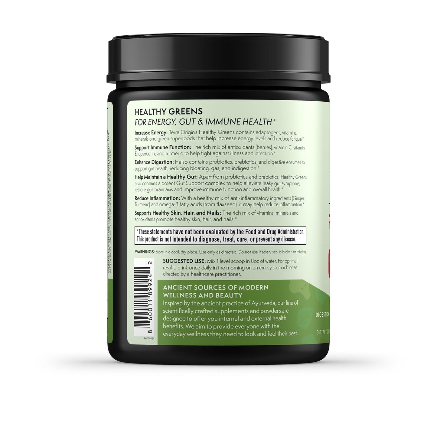 TERRA ORIGIN Healthy Greens Powder Blend | Immune & Digestive Health Support | Kiwi Strawberry | 30 Servings