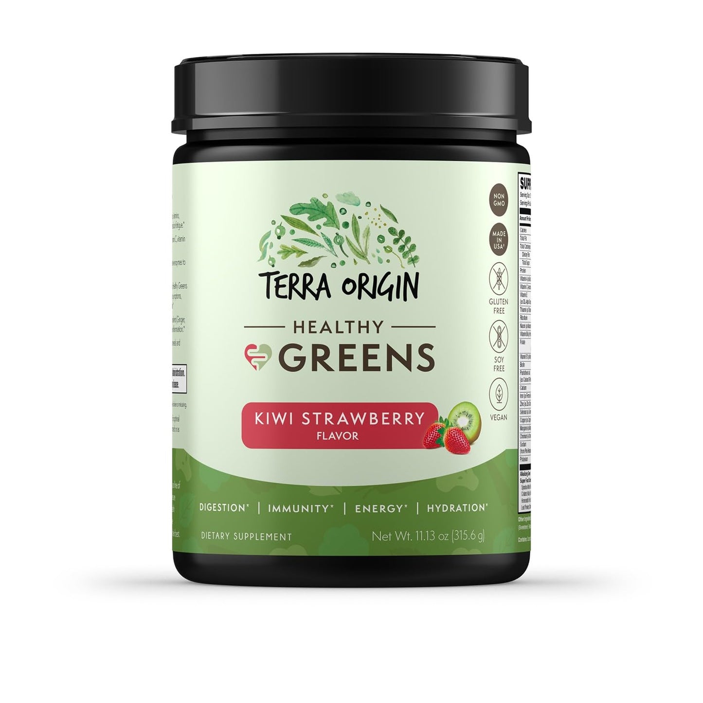 TERRA ORIGIN Healthy Greens Powder Blend | Immune & Digestive Health Support | Kiwi Strawberry | 30 Servings
