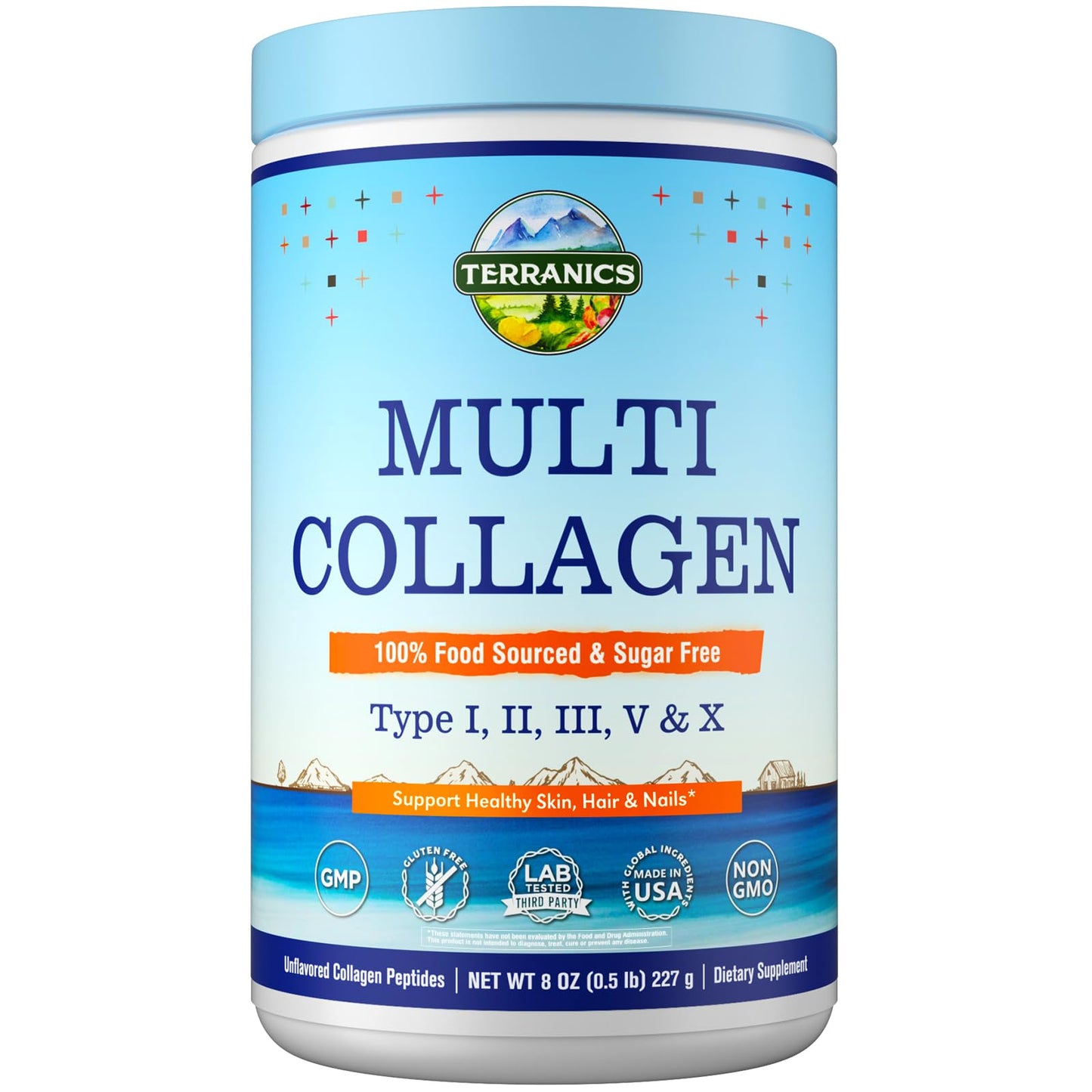 Terranics Multi Collagen Peptides – Type I II III V X, Unflavored