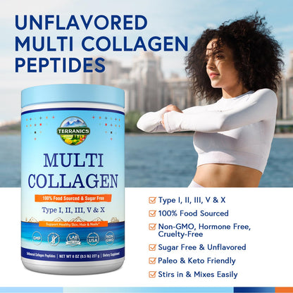 Terranics Multi Collagen Peptides – Type I II III V X, Unflavored