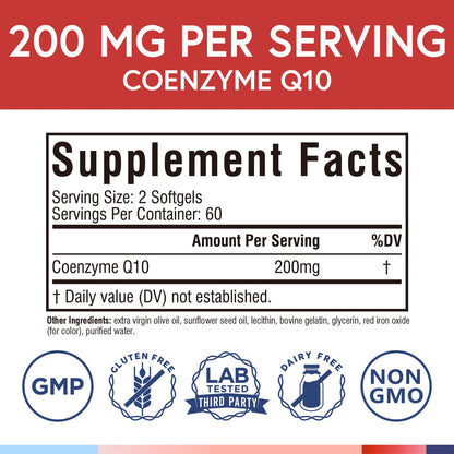 Terranics CoQ10 200mg with Olive Oil – Heart Health, USA Made