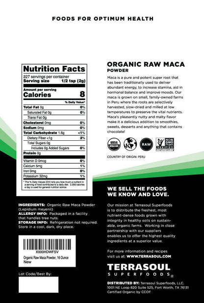Terrasoul Organic Raw Maca Powder, 1 lb – Premium Quality & Energy