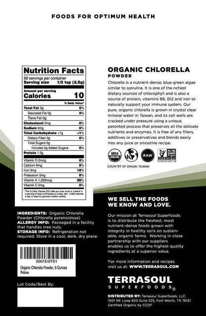 Terrasoul Superfoods Organic Chlorella Powder (Cracked Cell Walls) – 6 Ounces