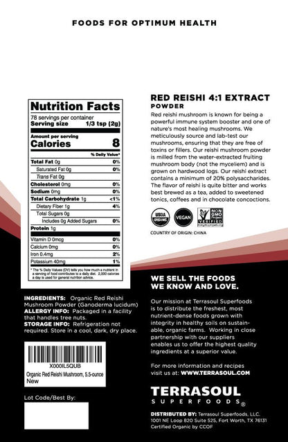 Terrasoul Reishi Mushroom Powder 4:1 Extract, 5.5 oz – Immune Support
