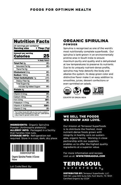 Terrasoul Spirulina Powder Organic, 24 oz – Non-GMO, Gluten-Free, Vegan