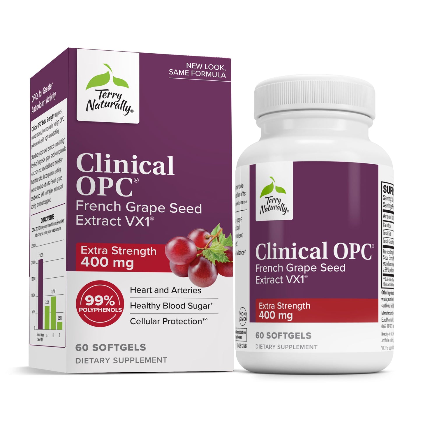 Terry Naturally Clinical OPC Extra Strength – Cardiovascular Health, Immunity & Focus Support | Grape Seed Extract, 60 Softgels
