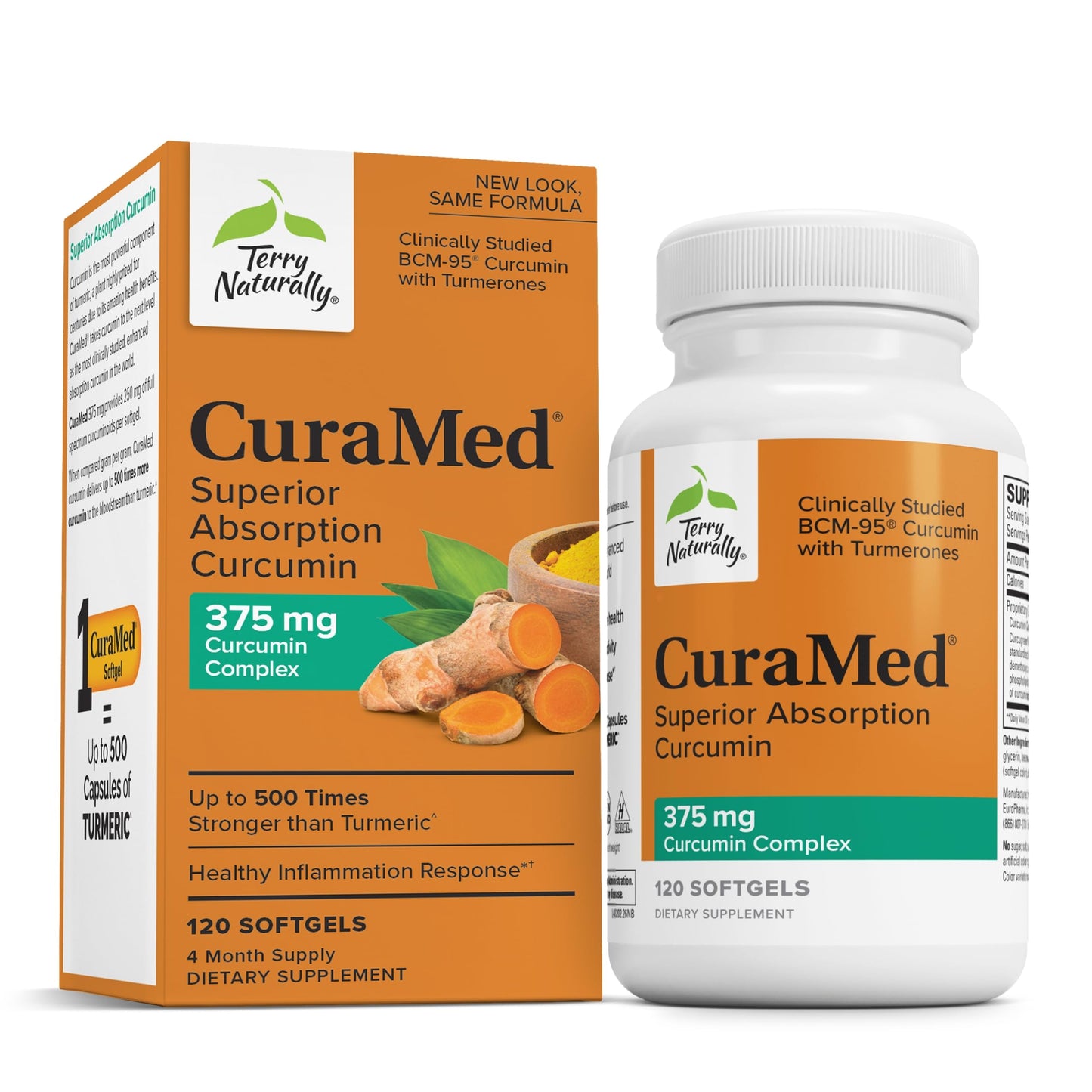 Terry Naturally CuraMed 375mg – Antioxidant Curcumin with Turmeric Essential Oil, Brain + Immune Support, 120 Softgels