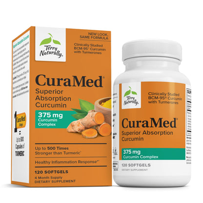 Terry Naturally CuraMed 375mg – Antioxidant Curcumin with Turmeric Essential Oil, Brain + Immune Support, 120 Softgels