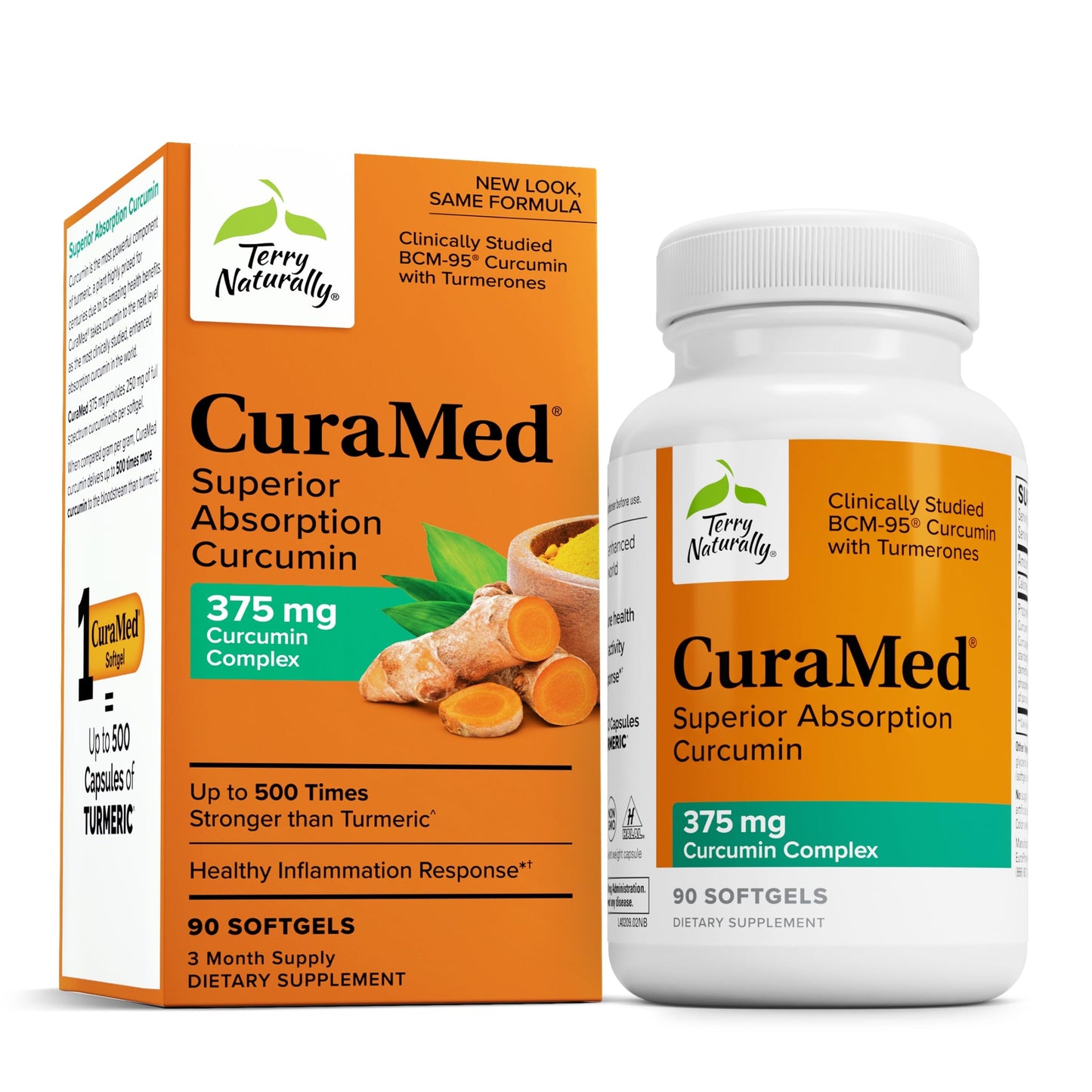 Terry Naturally CuraMed 375mg – Antioxidant Curcumin with Turmeric Essential Oil | Brain, Liver & Immune Support | 90 Softgels