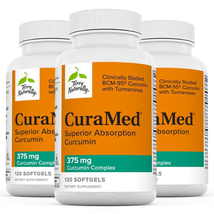 Terry Naturally CuraMed 375mg – Antioxidant Curcumin Turmeric for Brain & Immune Health (Pack of 3, 120 Softgels)