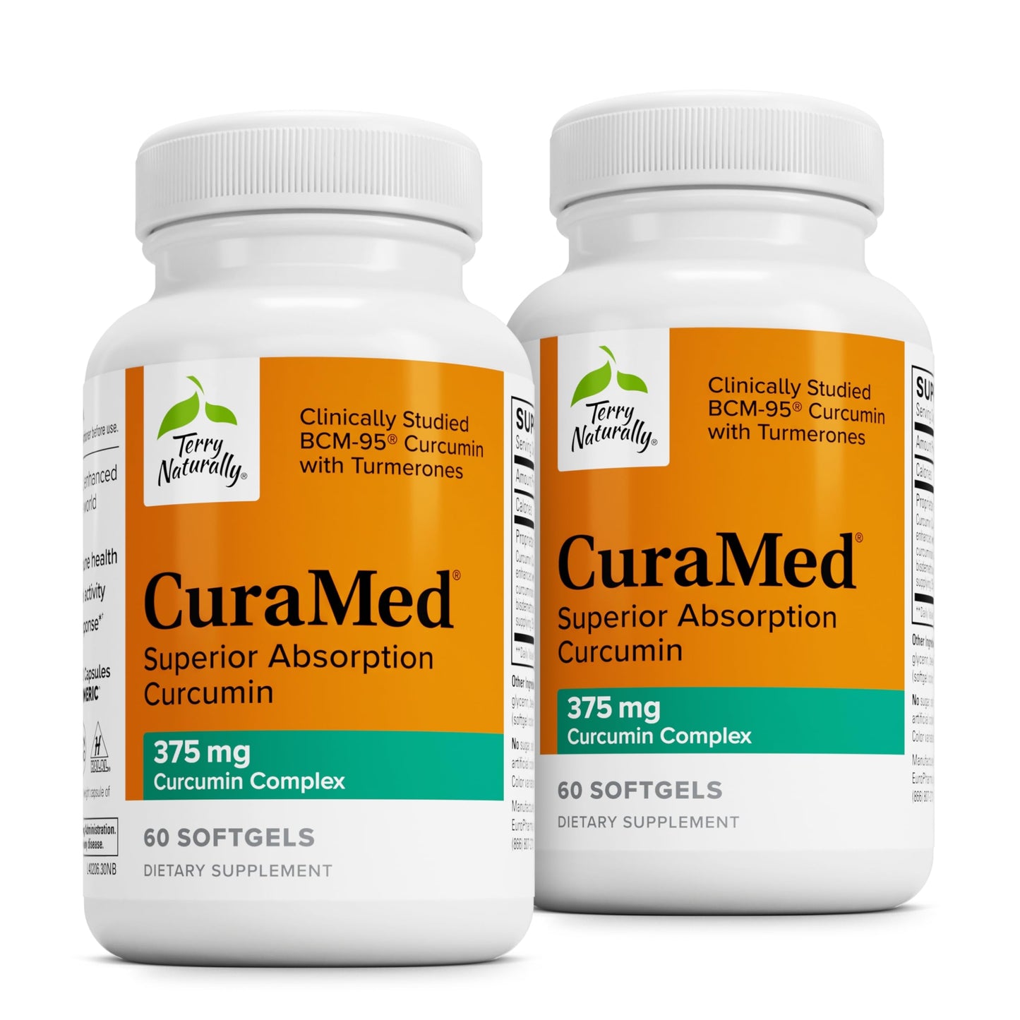 Terry Naturally CuraMed 375mg – Antioxidant Curcumin with Turmeric Oil | Brain & Immune Support | 60 Softgels (Pack of 2)