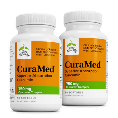 Terry Naturally CuraMed 750mg – High-Potency Curcumin for Brain & Heart Health | Kidney, Liver & Immune Support | 180 Softgels (Pack of 2)