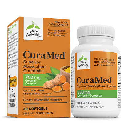 Terry Naturally CuraMed 750mg - Curcumin Antioxidant for Brain & Heart Health - 30 Softgels