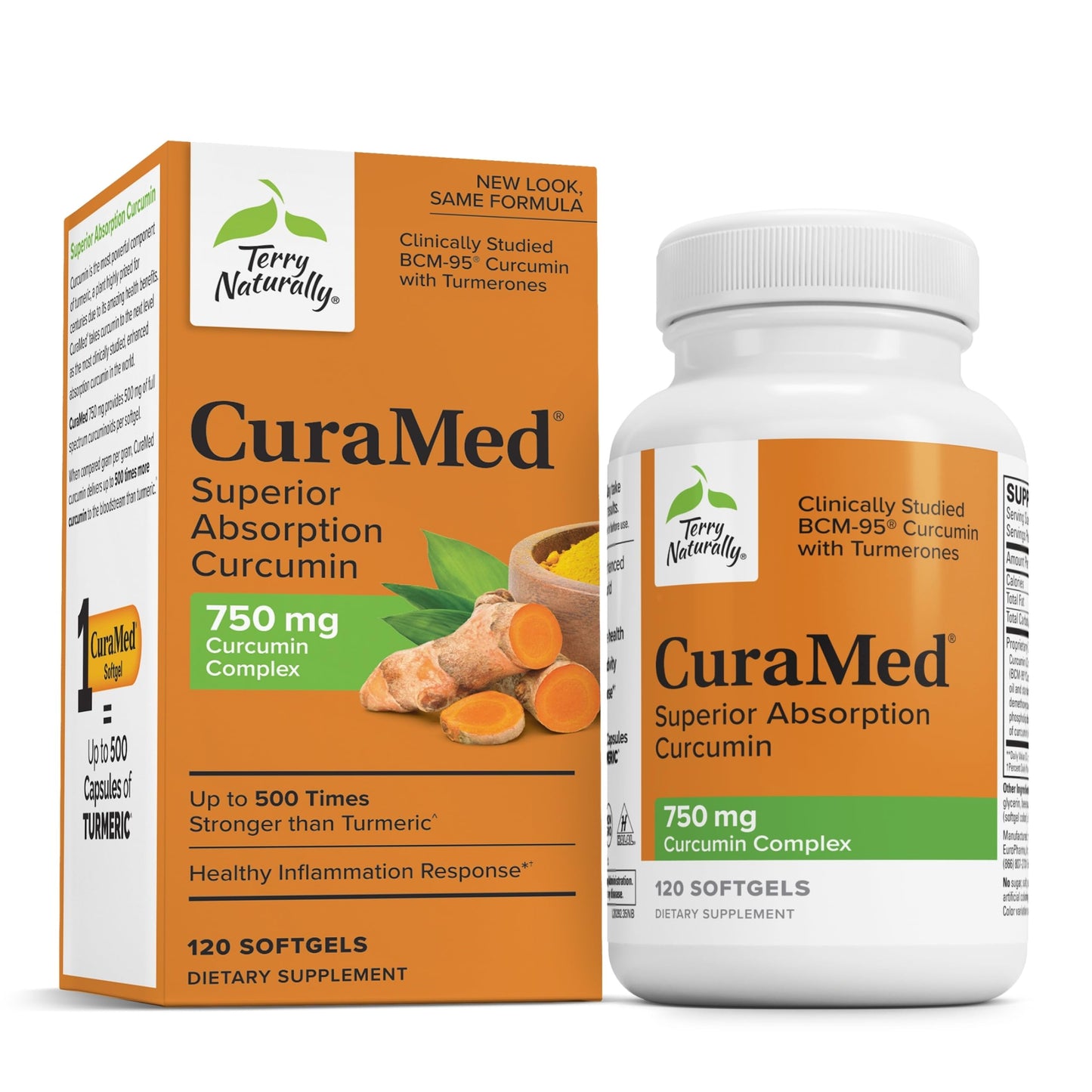 Terry Naturally CuraMed 750 mg - High-Potency Curcumin for Brain, Heart & Immune Support | 120 Softgels