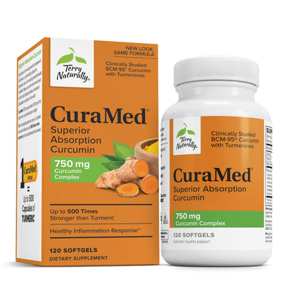 Terry Naturally CuraMed 750 mg - High-Potency Curcumin for Brain, Heart & Immune Support | 120 Softgels