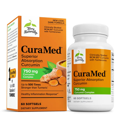 Terry Naturally CuraMed 750mg – High-Potency Curcumin Antioxidant Supplement for Brain & Heart Health (60 Softgels)