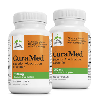 Terry Naturally CuraMed 750 mg – High-Potency Curcumin for Brain & Heart Support – 120 Softgels (Pack of 2)