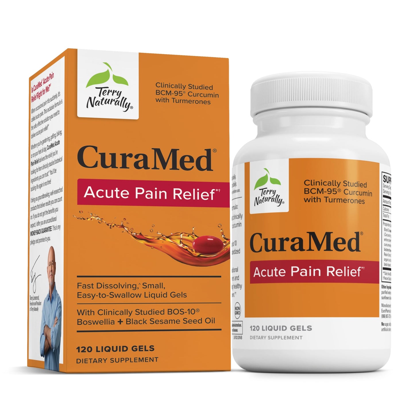 Terry Naturally CuraMed Acute Pain Relief – BCM-95 Curcumin & BOS-10 Boswellia + Black Sesame Seed Oil | 120 Liquid Gels