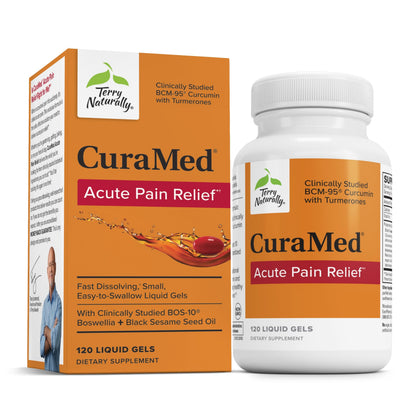 Terry Naturally CuraMed Acute Pain Relief – BCM-95 Curcumin & BOS-10 Boswellia + Black Sesame Seed Oil | 120 Liquid Gels