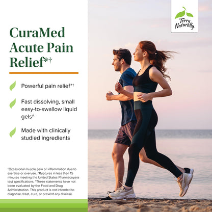 Terry Naturally CuraMed Acute Pain Relief – BCM-95 Curcumin + BOS-10 Boswellia with Black Sesame Seed Oil, 60 Liquid Gels