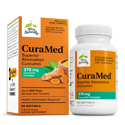 Terry Naturally CuraMed 375mg – Antioxidant Curcumin with Turmeric Essential Oil | Brain, Liver & Immune Support | 90 Softgels