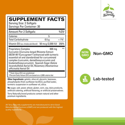 Terry Naturally CuraMed Brain - Brain Health Supplement with Curcumin & Turmeric for Focus | 60 Softgels (2 Pack)