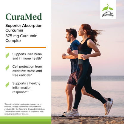 Terry Naturally CuraMed 375mg – Antioxidant Curcumin with Turmeric Essential Oil | Brain, Liver & Immune Support | 90 Softgels