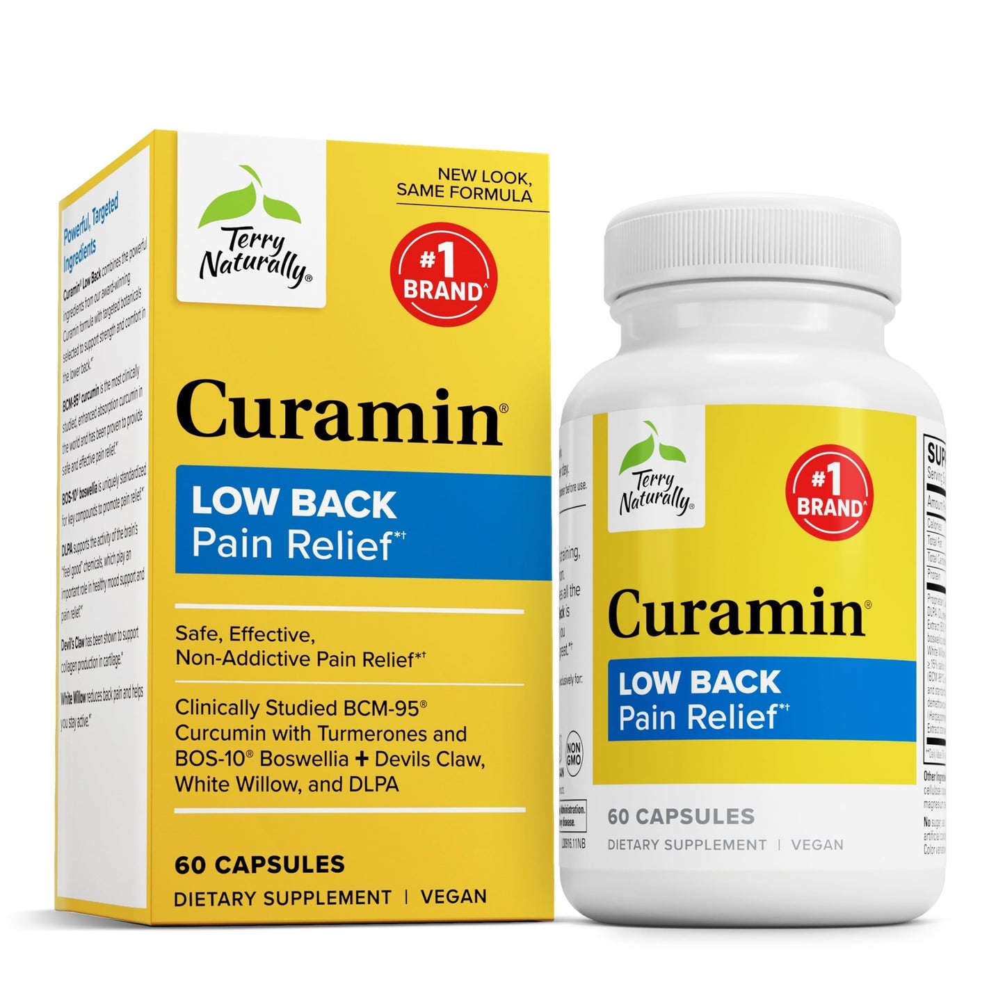 Terry Naturally Curamin Low Back Pain Relief – 60 Capsules (20 Servings) | Curcumin, Boswellia & DLPA | Non-GMO, Vegan, Gluten Free