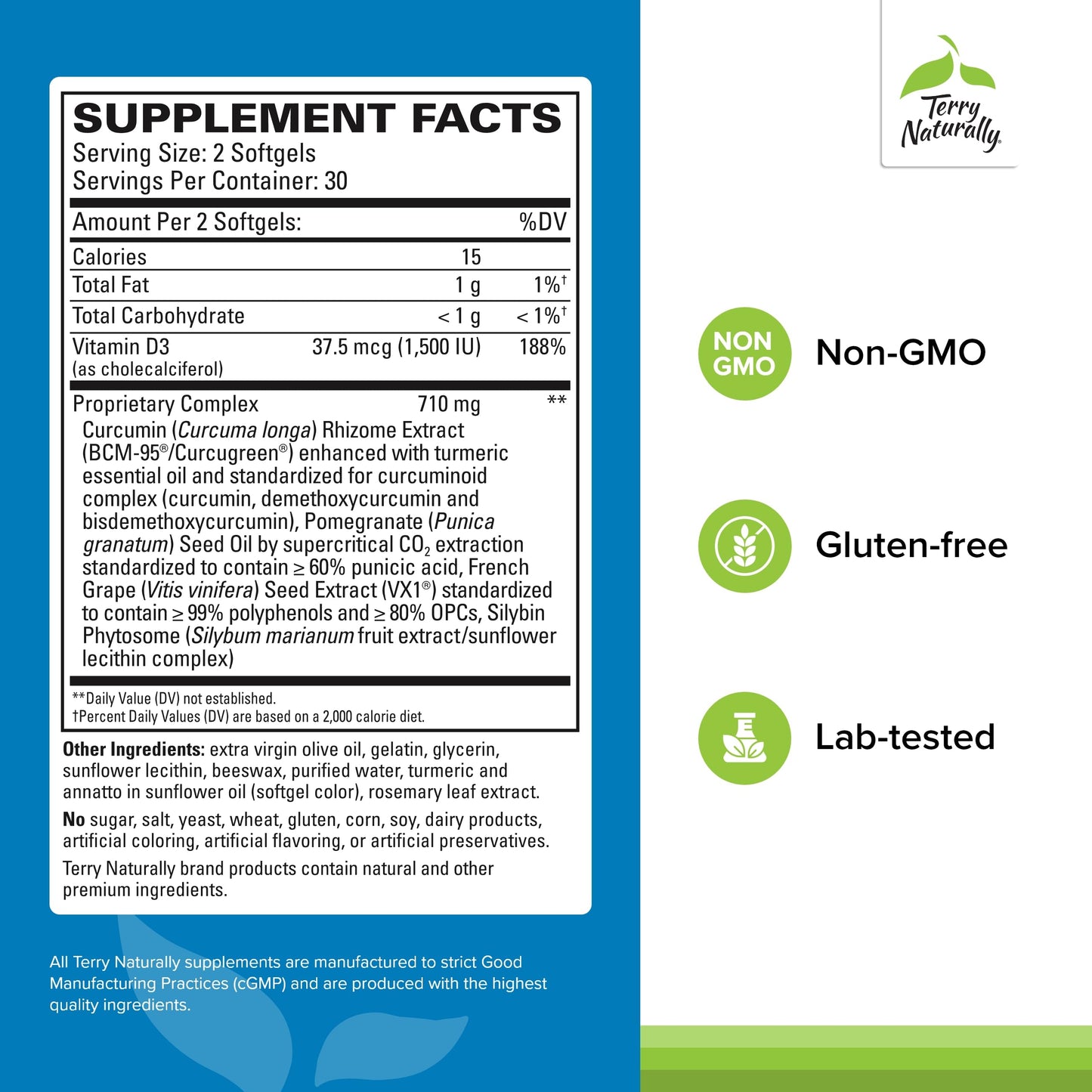 Terry Naturally Healthy PSA Levels – Prostate Health Dietary Supplement | BCM-95 Curcumin, Turmeric Oil, Grape Seed Extract – 60 Softgels