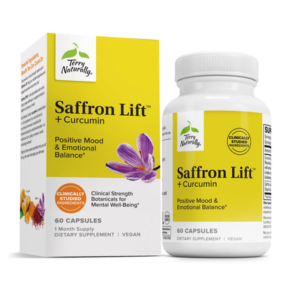 Terry Naturally Saffron Lift + Curcumin — Saffron & Curcumin Capsules for Concentration & Relaxation | Non-GMO | 60 Capsules
