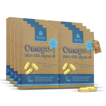 Testa Omega-3: Plant-Based DHA + EPA from Algae Oil | Pure Vegan Omega-3 | 60 Capsules (8 Pack)