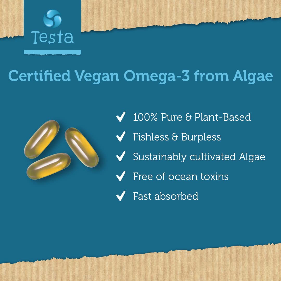 Testa Omega-3: Plant-Based DHA + EPA from Algae Oil | Pure Vegan Omega-3 | 60 Capsules (8 Pack)