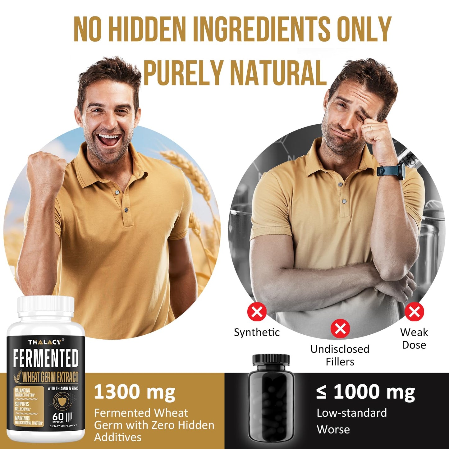 Thalacy Spermidine Wheat Germ Extract Capsules – 13 mg Spermidine, 1300 mg Formula, Zinc