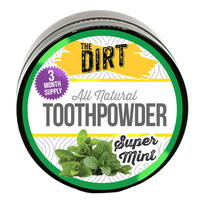 The Dirt Remineralizing Tooth Powder - Hydroxyapatite, Fluoride Free, Gluten Free, Organic Vegan (Super Mint, 25g)