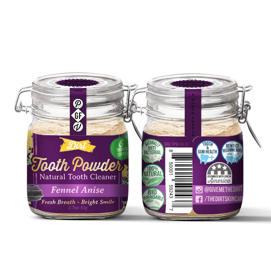 The Dirt Remineralizing Tooth Powder with Hydroxyapatite - Fluoride-Free, Gluten-Free, Organic Vegan (51g) | 6 Month Supply