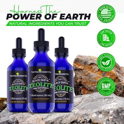 Black Earth Zeolite with Fulvic Acids & Trace Minerals — Liquid Drops (2 oz) for Detox, Gut Health & Immune Support | THE FOOD MOVEMENT CO.