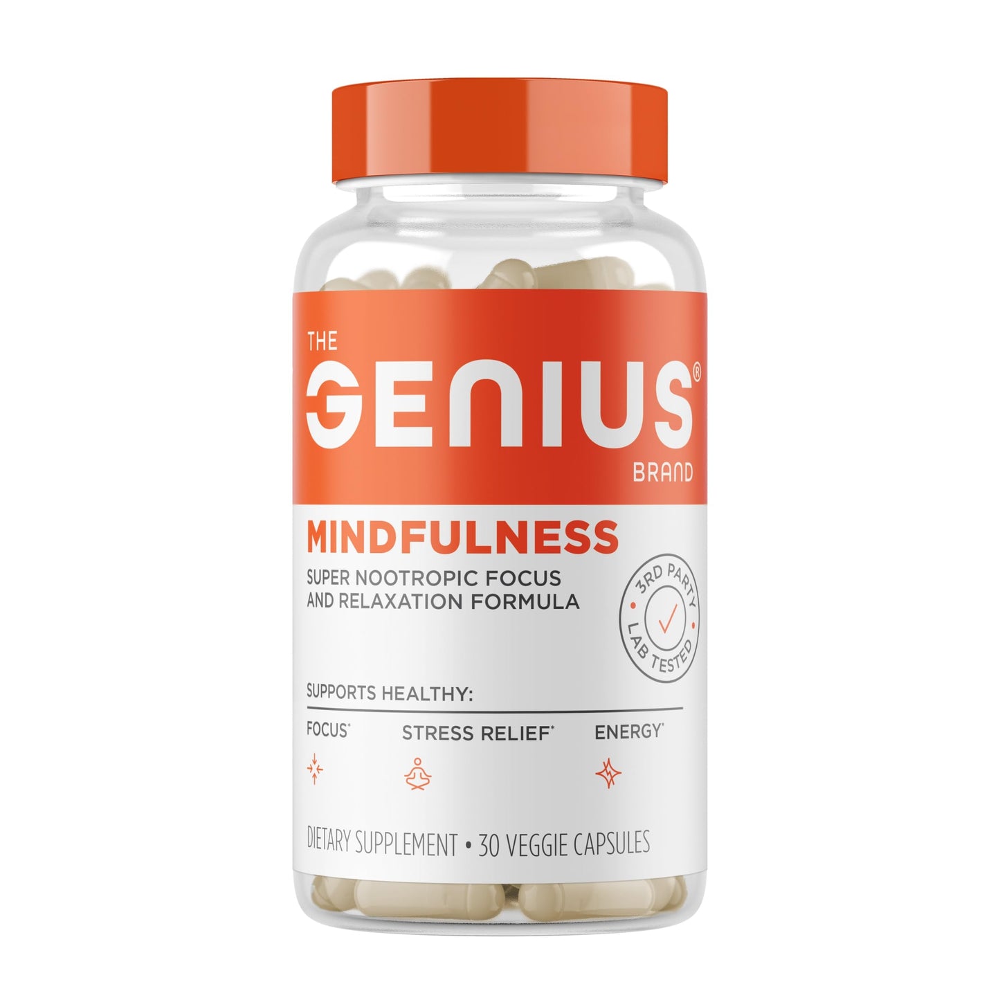 The Genius Brand Genius Mindfulness – Brain Health Supplement for Calm, Focus & Memory | 30 Veggie Pills